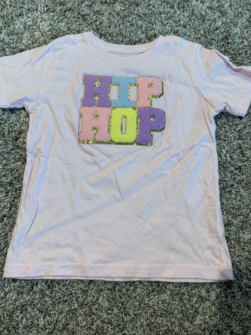 Pastel Graphic Pocket Tee with Glitter Chenille Letters